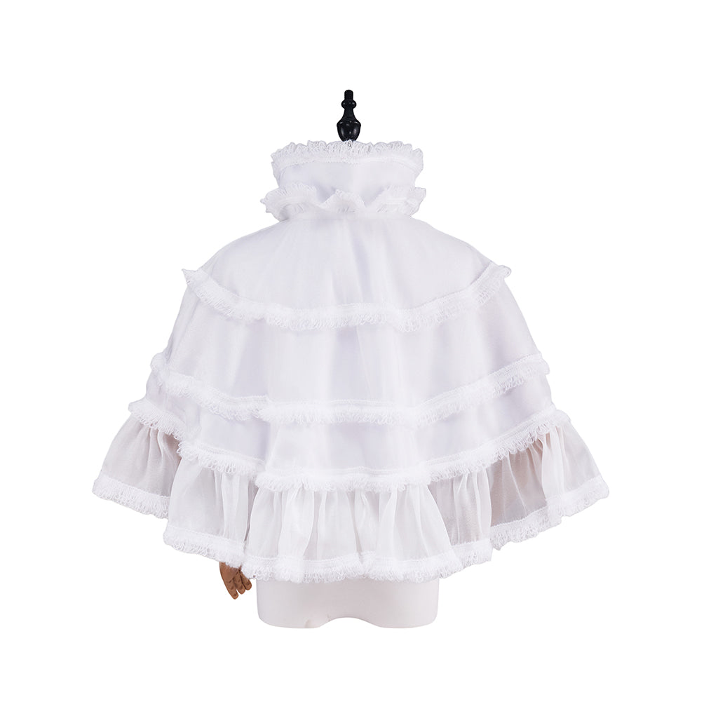 Rococo Style Blush Pink Tiered Ruffled Tulle Cloak with Bow Accent for Historical Reenactments Theatrical Halloween and Christmas Celebrations