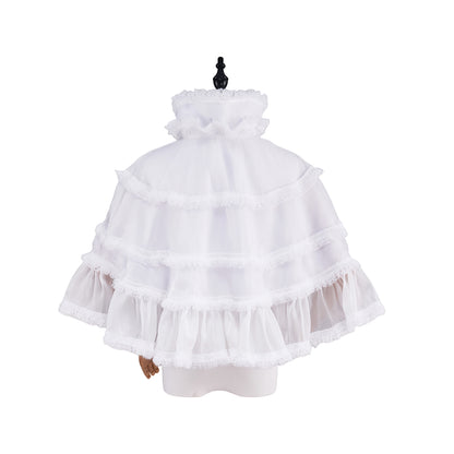Rococo Style Blush Pink Tiered Ruffled Tulle Cloak with Bow Accent for Historical Reenactments Theatrical Halloween and Christmas Celebrations