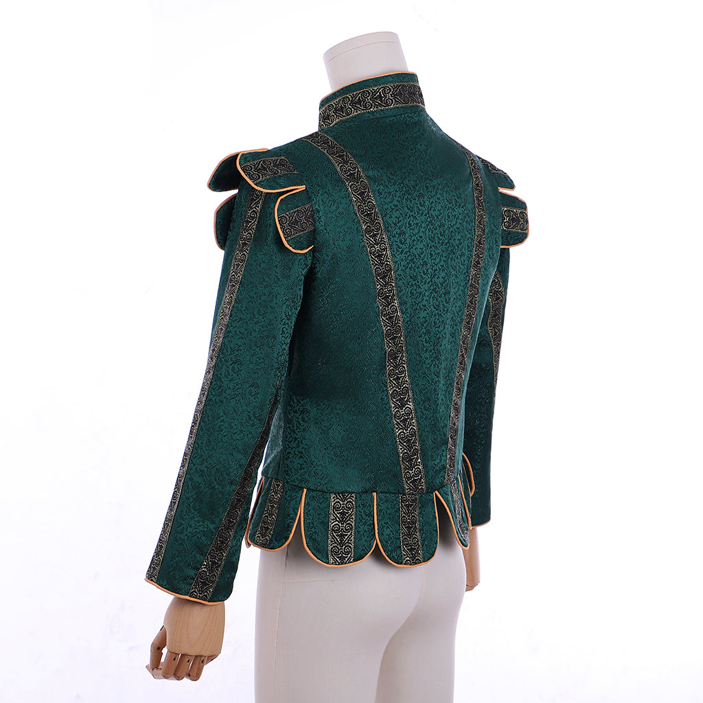 Medieval Men's Emerald Green Brocade Medieval Renaissance Jacket Cosplay Stage Costume Adult Party Themed Outfit