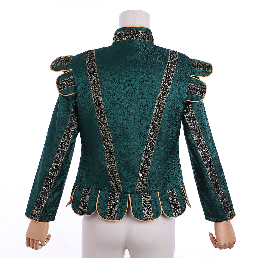 Medieval Men's Emerald Green Brocade Medieval Renaissance Jacket Cosplay Stage Costume Adult Party Themed Outfit