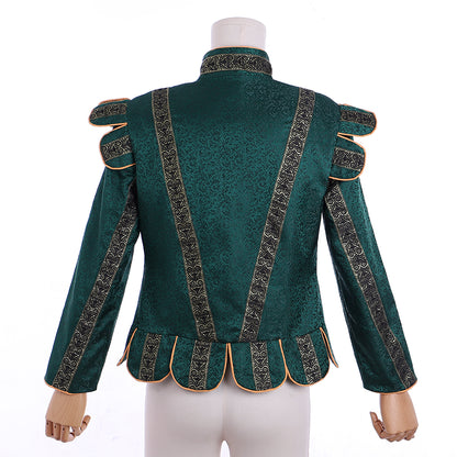 Medieval Men's Emerald Green Brocade Medieval Renaissance Jacket Cosplay Stage Costume Adult Party Themed Outfit