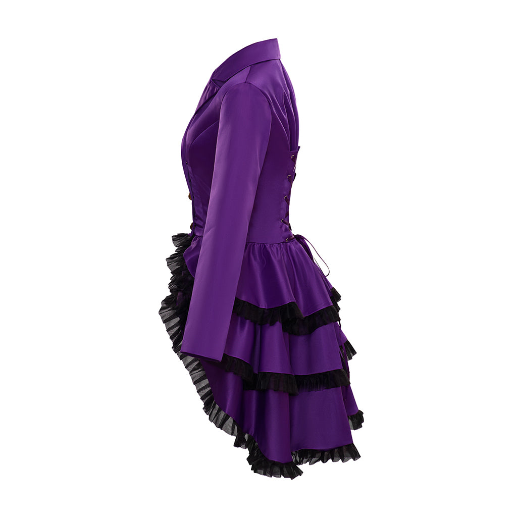 Medieval Style Purple Double breasted Jacket with Black Ruffled Hem for Historical Reenactments Medieval Themed Gatherings Halloween Christmas