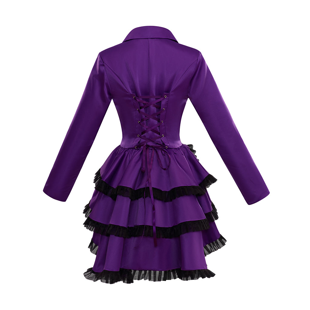 Medieval Style Purple Double breasted Jacket with Black Ruffled Hem for Historical Reenactments Medieval Themed Gatherings Halloween Christmas