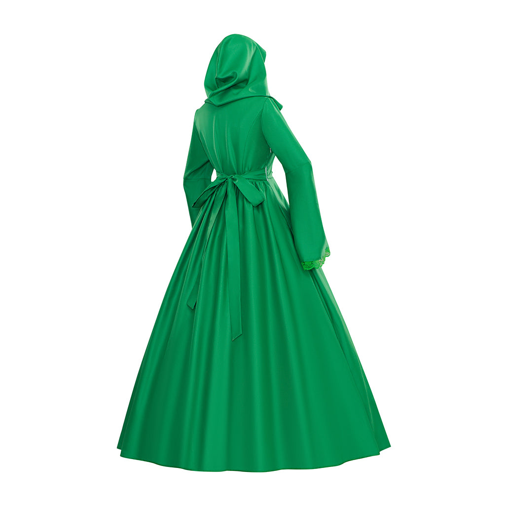 Medieval Style Emerald Green Hooded Gown with Bell Sleeves for Historical Reenactments  Halloween Christmas