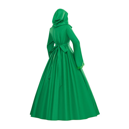 Medieval Style Emerald Green Hooded Gown with Bell Sleeves for Historical Reenactments  Halloween Christmas