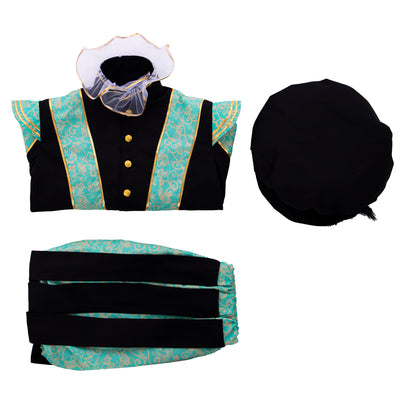 Medieval Men's Black Rococo Court Suit with Intricate Green Trim and Gold Accents Cosplay Stage Costume Adult Halloween Christmas Party Themed Outfit