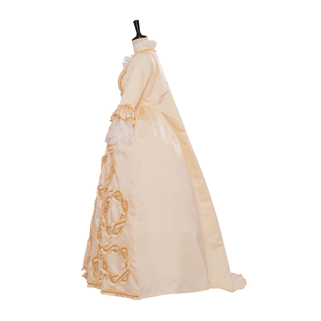 Rococo Style Cream Colored Gown with Gold Embroidered Motifs for Historical Reenactments Royal Court Halloween Christmas