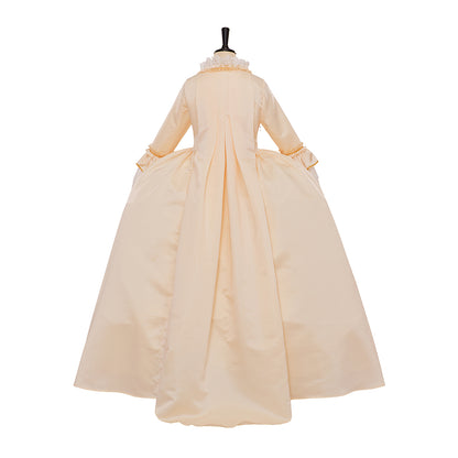 Rococo Style Cream Colored Gown with Gold Embroidered Motifs for Historical Reenactments Royal Court Halloween Christmas