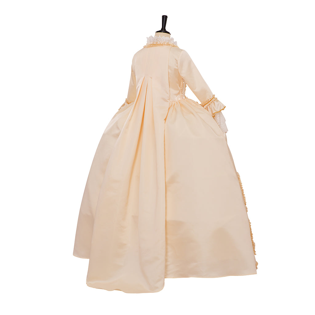 Rococo Style Cream Colored Gown with Gold Embroidered Motifs for Historical Reenactments Royal Court Halloween Christmas