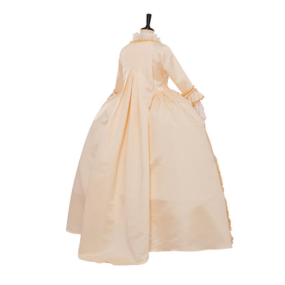 Rococo Style Cream Colored Gown with Gold Embroidered Motifs for Historical Reenactments Royal Court Halloween Christmas