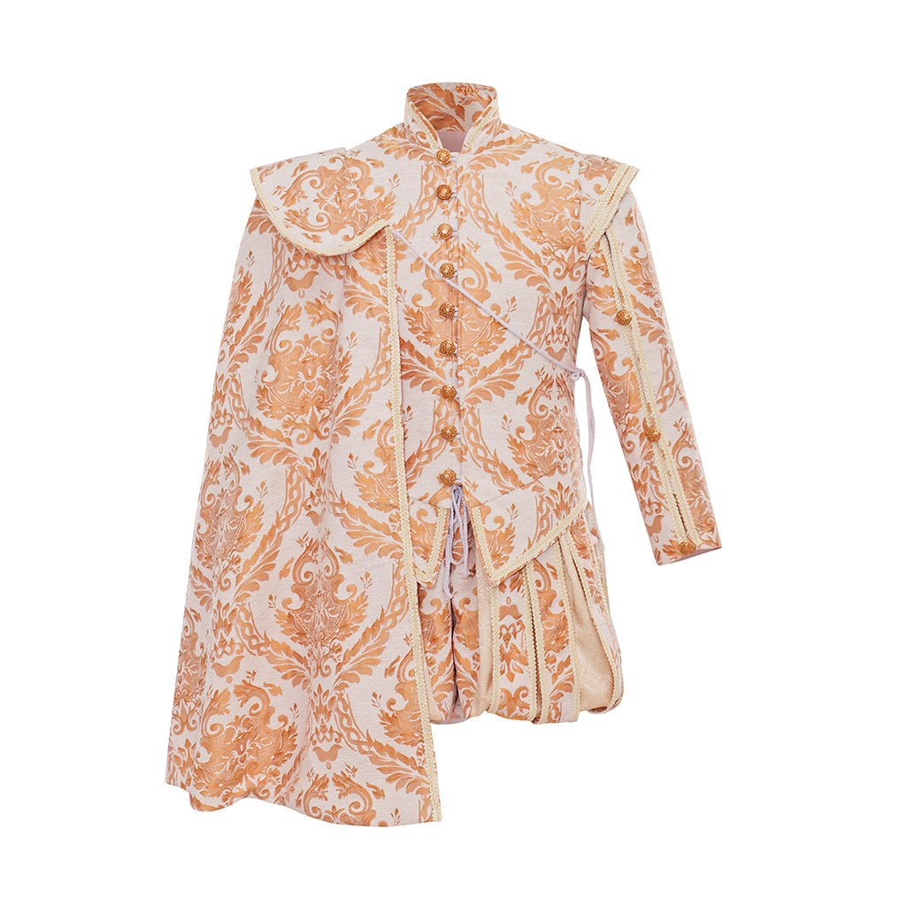 Renaissance Style Ornate Peach Patterned Jacket with Intricate Designs for Historical Reenactments Halloween Christmas
