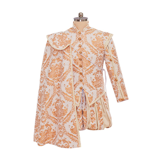 Renaissance Style Ornate Peach Patterned Jacket with Intricate Designs for Historical Reenactments Halloween Christmas