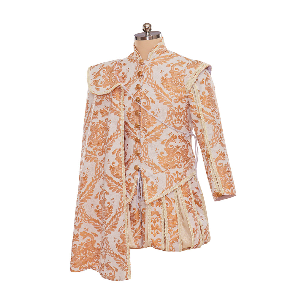 Renaissance Style Ornate Peach Patterned Jacket with Intricate Designs for Historical Reenactments Halloween Christmas