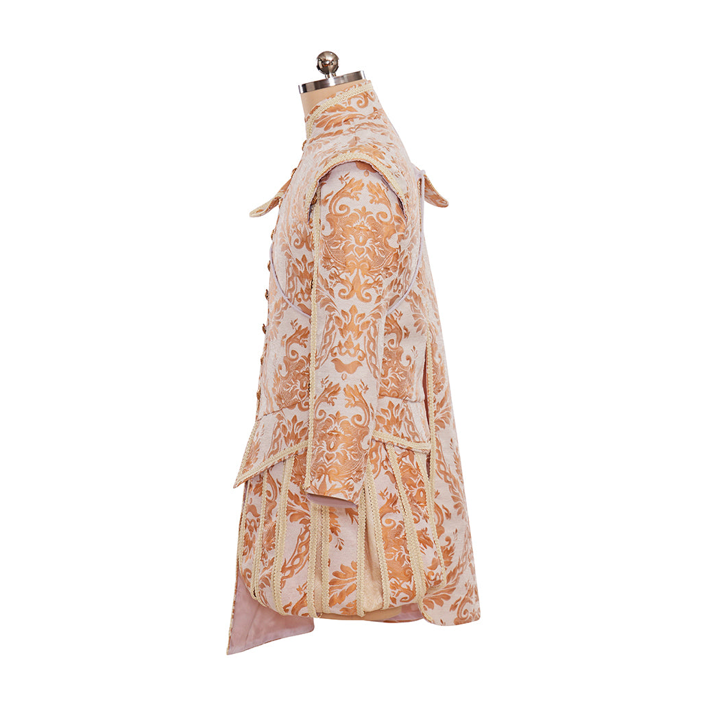 Renaissance Style Ornate Peach Patterned Jacket with Intricate Designs for Historical Reenactments Halloween Christmas