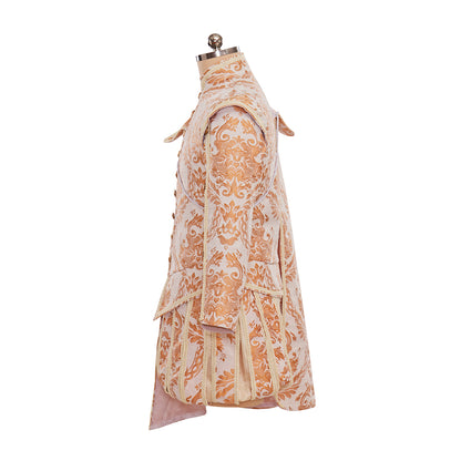Renaissance Style Ornate Peach Patterned Jacket with Intricate Designs for Historical Reenactments Halloween Christmas