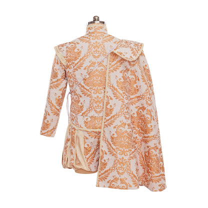 Renaissance Style Ornate Peach Patterned Jacket with Intricate Designs for Historical Reenactments Halloween Christmas