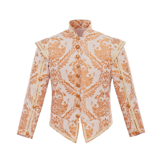Renaissance Style Ornate Peach  Patterned Jacket with Intricate Designs for Historical Reenactments   Halloween Christmas