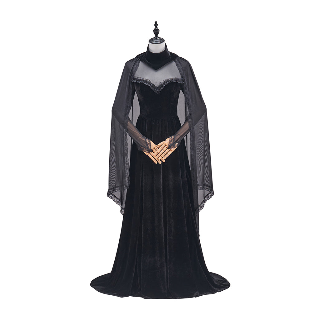 Medieval Black Gown with Sheer Sleeve Covers for Historical Reenactments Medieval Themed Events Halloween and Christmas Celebrations