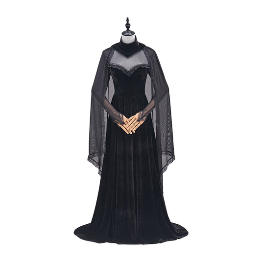 Medieval Black Gown with Sheer Sleeve Covers for Historical Reenactments Medieval Themed Events Halloween and Christmas Celebrations