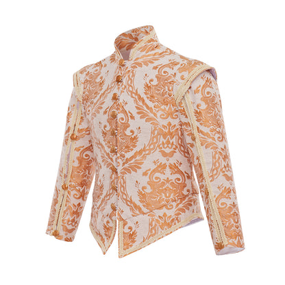 Renaissance Style Ornate Peach  Patterned Jacket with Intricate Designs for Historical Reenactments   Halloween Christmas
