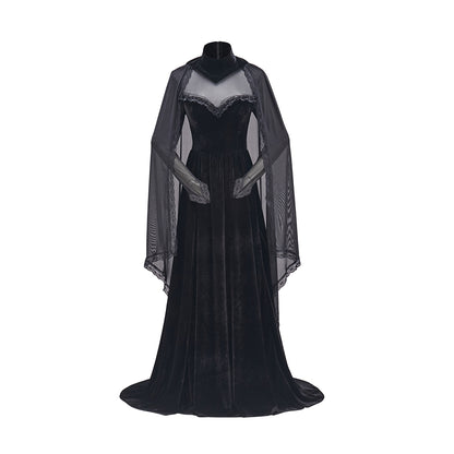 Medieval Black Gown with Sheer Sleeve Covers for Historical Reenactments Medieval Themed Events Halloween and Christmas Celebrations