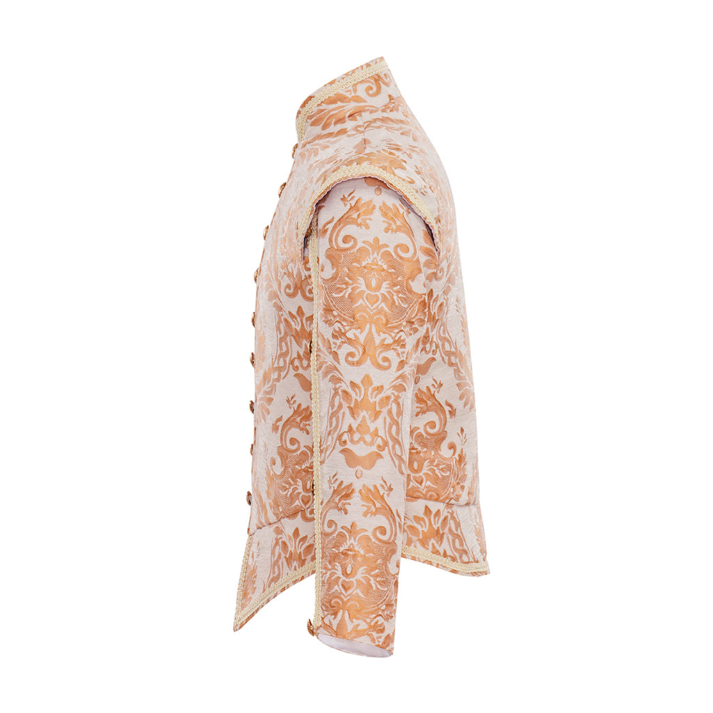 Renaissance Style Ornate Peach  Patterned Jacket with Intricate Designs for Historical Reenactments   Halloween Christmas