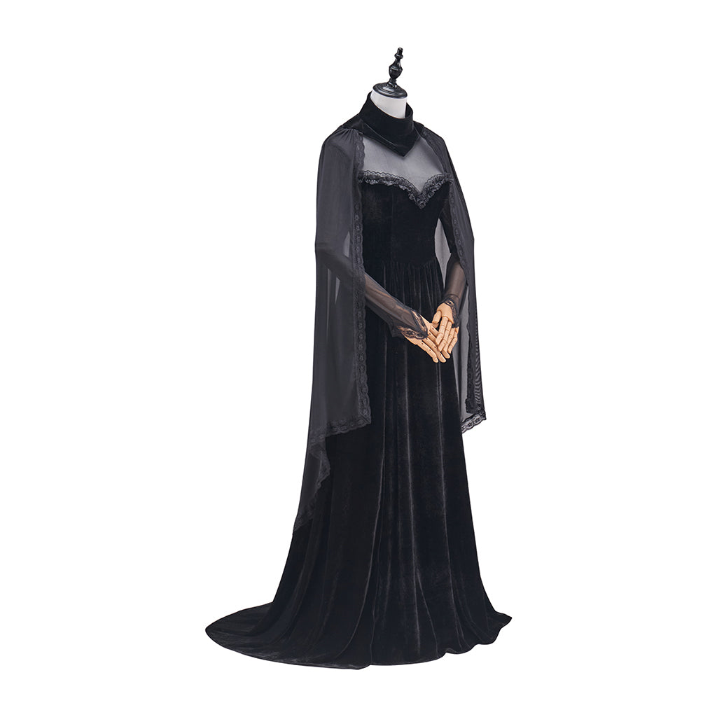 Medieval Black Gown with Sheer Sleeve Covers for Historical Reenactments Medieval Themed Events Halloween and Christmas Celebrations