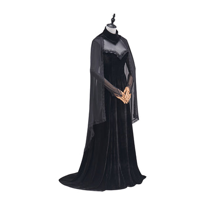 Medieval Black Gown with Sheer Sleeve Covers for Historical Reenactments Medieval Themed Events Halloween and Christmas Celebrations
