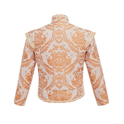 Renaissance Style Ornate Peach  Patterned Jacket with Intricate Designs for Historical Reenactments   Halloween Christmas
