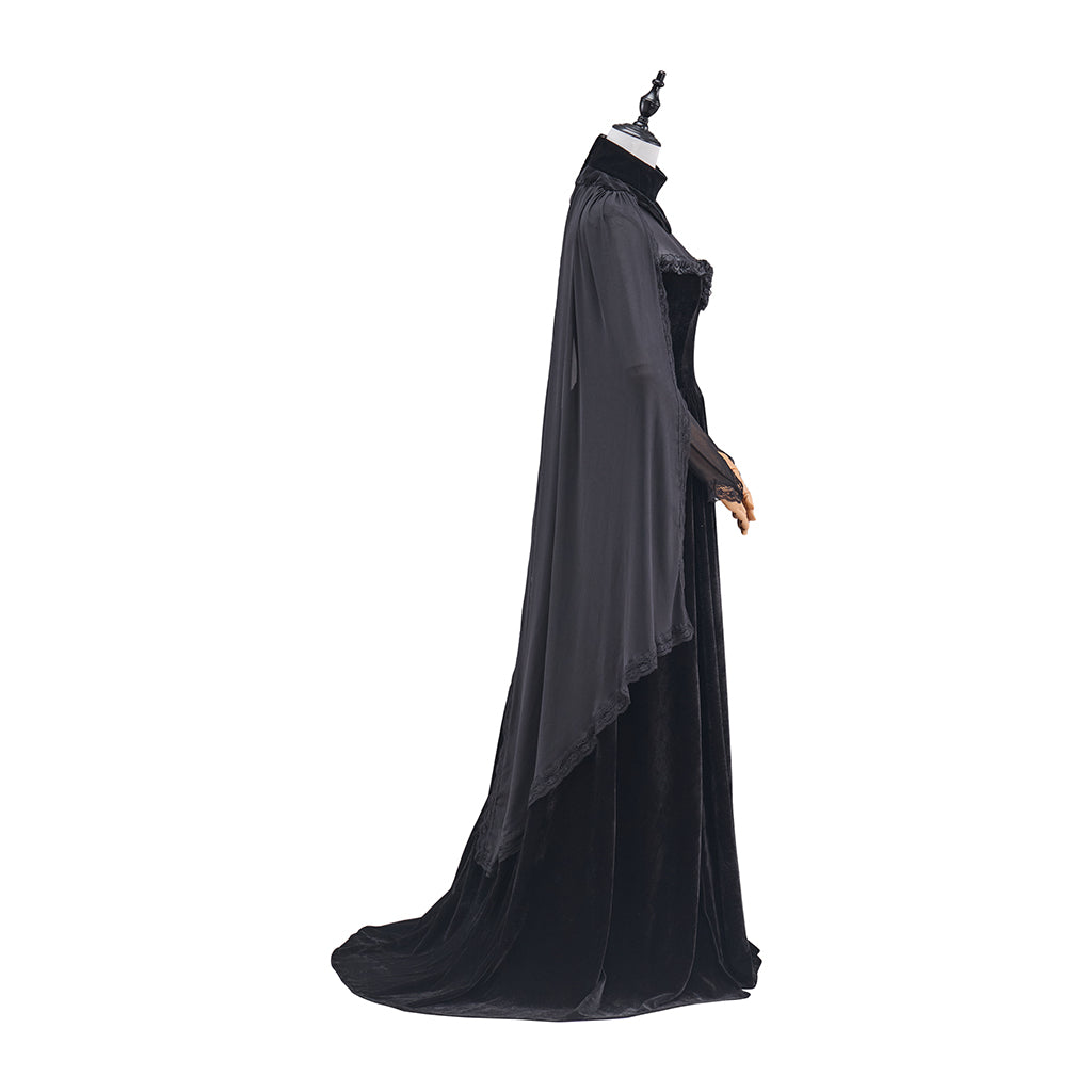 Medieval Black Gown with Sheer Sleeve Covers for Historical Reenactments Medieval Themed Events Halloween and Christmas Celebrations