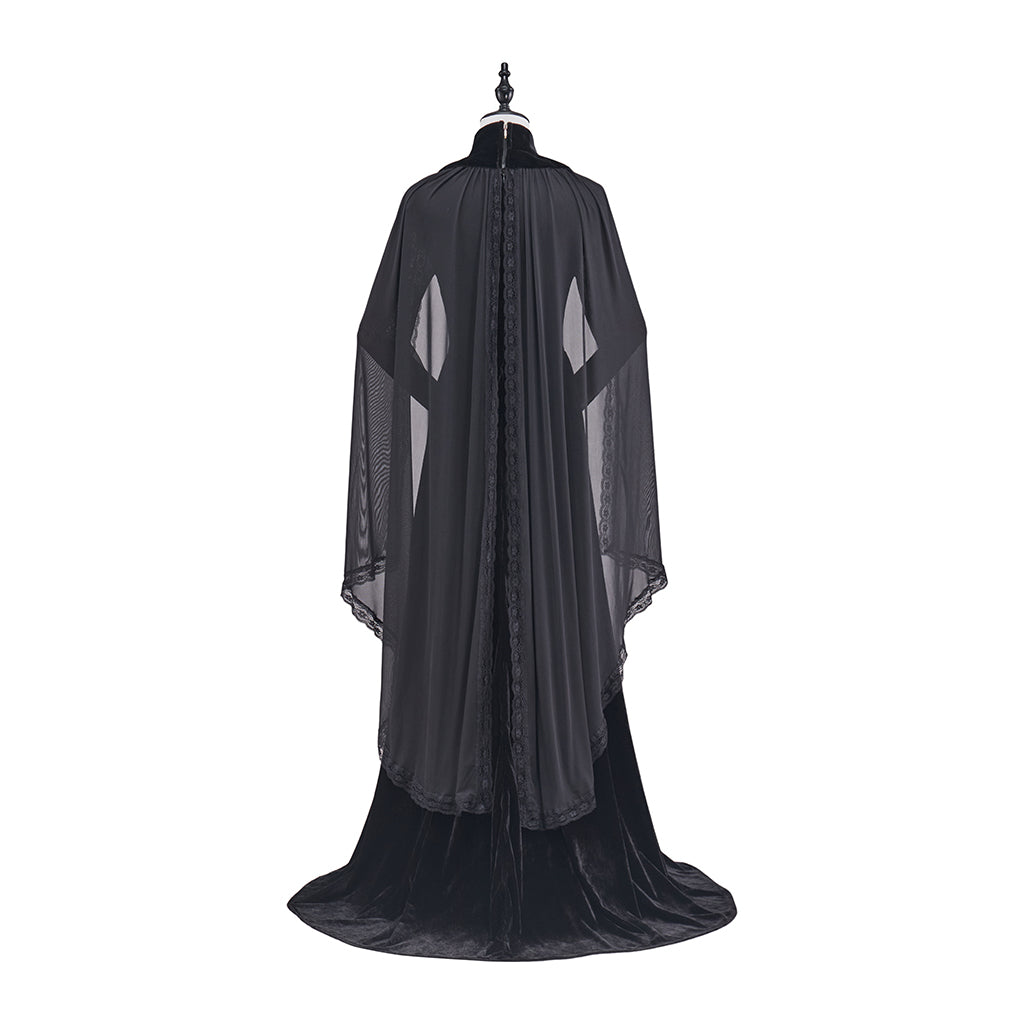 Medieval Black Gown with Sheer Sleeve Covers for Historical Reenactments Medieval Themed Events Halloween and Christmas Celebrations