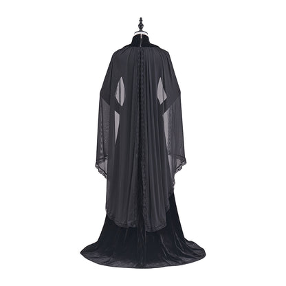 Medieval Black Gown with Sheer Sleeve Covers for Historical Reenactments Medieval Themed Events Halloween and Christmas Celebrations