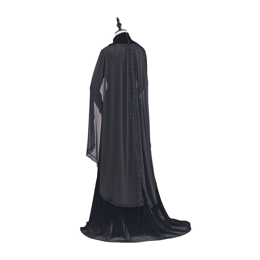 Medieval Black Gown with Sheer Sleeve Covers for Historical Reenactments Medieval Themed Events Halloween and Christmas Celebrations