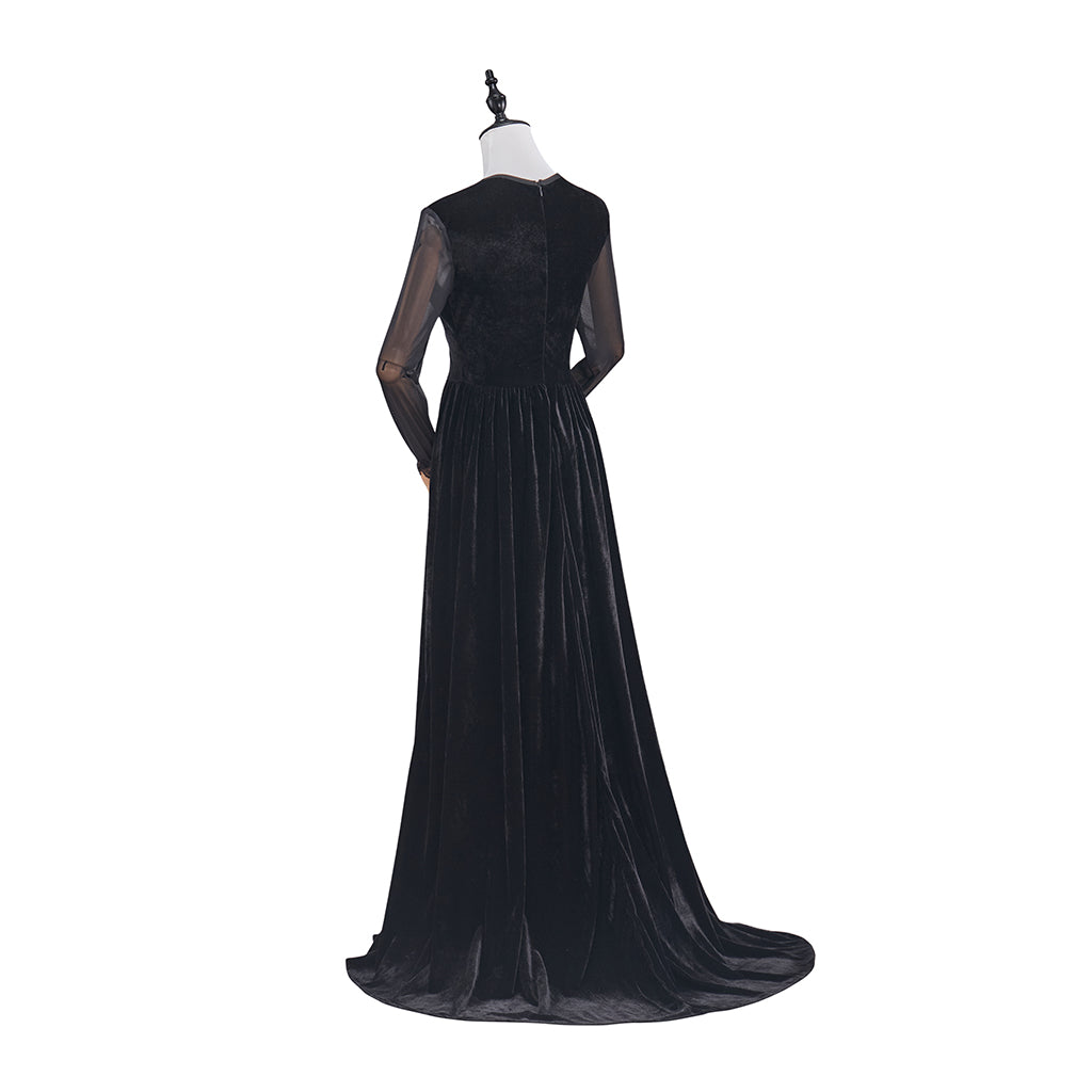 Medieval Black Gown with Sheer Sleeve Covers for Historical Reenactments Medieval Themed Events Halloween and Christmas Celebrations