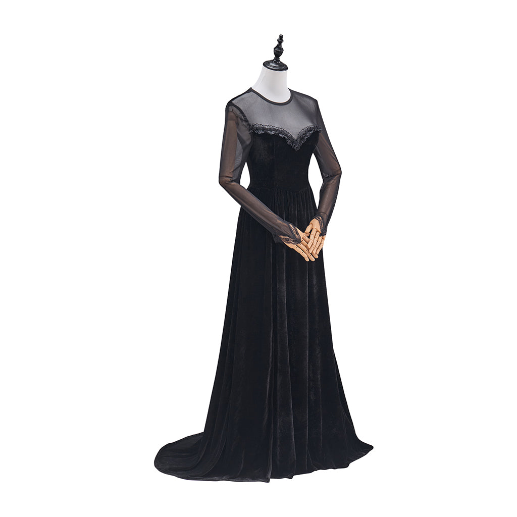 Medieval Black Gown with Sheer Sleeve Covers for Historical Reenactments Medieval Themed Events Halloween and Christmas Celebrations