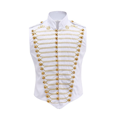 Medieval White Military Style Vest with Ornate Gold Buttons for Historical Reenactments Medieval Themed Events Halloween and Christmas