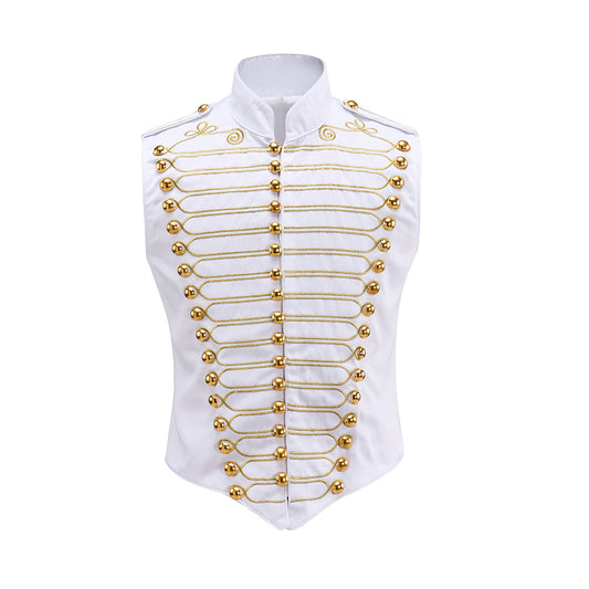 Medieval White Military Style Vest with Ornate Gold Buttons for Historical Reenactments Medieval Themed Events Halloween and Christmas