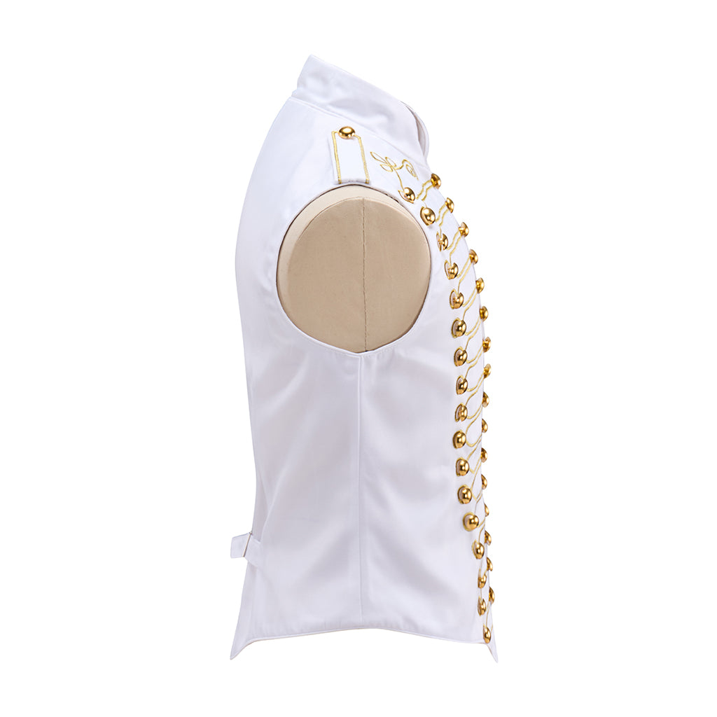 Medieval White Military Style Vest with Ornate Gold Buttons for Historical Reenactments Medieval Themed Events Halloween and Christmas