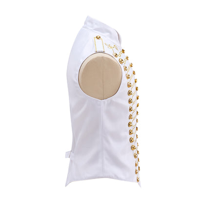 Medieval White Military Style Vest with Ornate Gold Buttons for Historical Reenactments Medieval Themed Events Halloween and Christmas