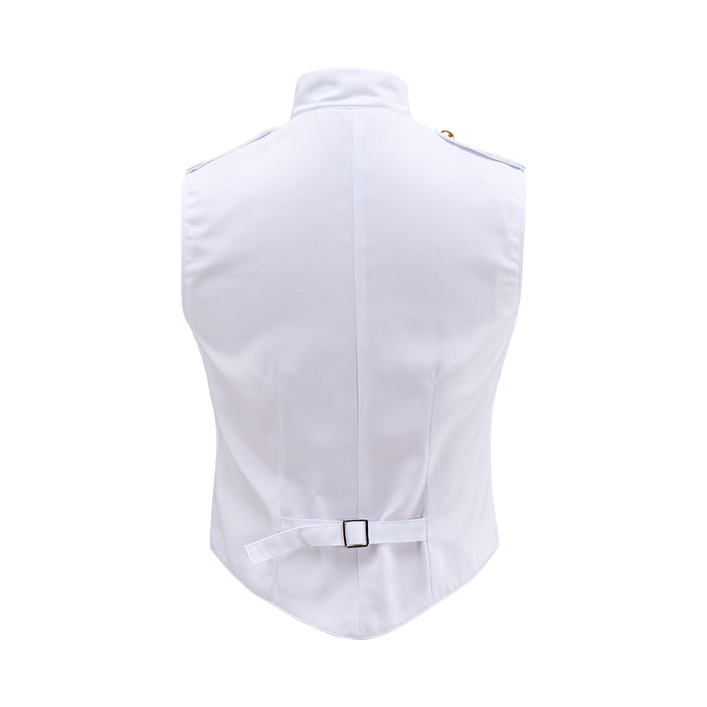 Medieval White Military Style Vest with Ornate Gold Buttons for Historical Reenactments Medieval Themed Events Halloween and Christmas