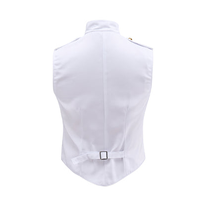 Medieval White Military Style Vest with Ornate Gold Buttons for Historical Reenactments Medieval Themed Events Halloween and Christmas
