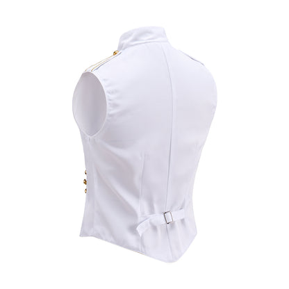 Medieval White Military Style Vest with Ornate Gold Buttons for Historical Reenactments Medieval Themed Events Halloween and Christmas