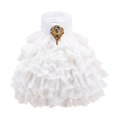 Medieval White Ruffled High Neck Collar with Golden Ornament Detailing for Historical Reenactments Medieval Halloween and Christmas
