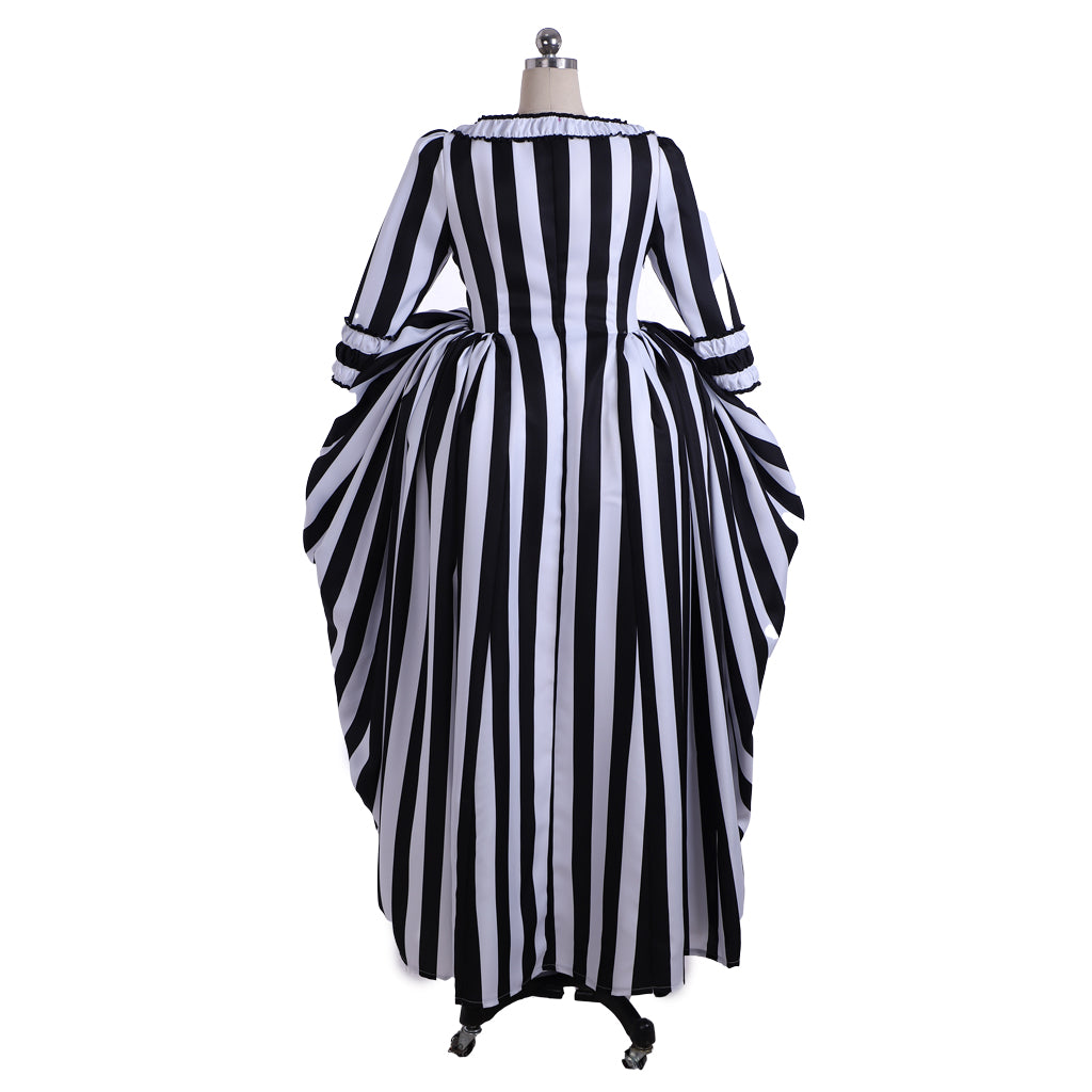 Victorian Rococo Medieval Black and White Striped Dress Ball Gown Party Costume LARP Ren Faire Adults' Dress Women's Royal Halloween Carnival Party Prom Carnival of Venice Dress