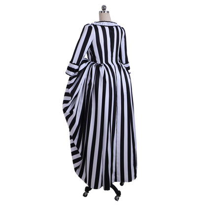 Victorian Rococo Medieval Black and White Striped Dress Ball Gown Party Costume LARP Ren Faire Adults' Dress Women's Royal Halloween Carnival Party Prom Carnival of Venice Dress