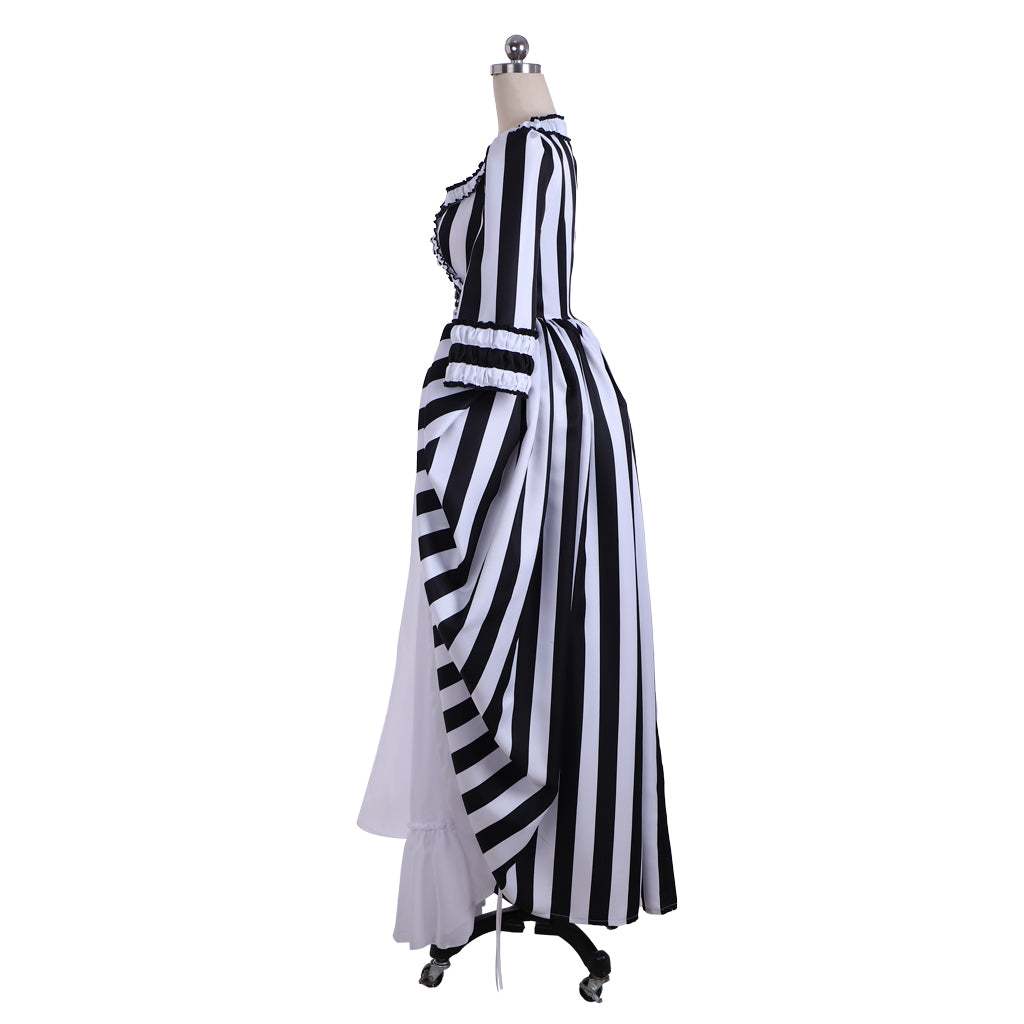 Victorian Rococo Medieval Black and White Striped Dress Ball Gown Party Costume LARP Ren Faire Adults' Dress Women's Royal Halloween Carnival Party Prom Carnival of Venice Dress