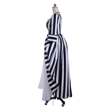 Victorian Rococo Medieval Black and White Striped Dress Ball Gown Party Costume LARP Ren Faire Adults' Dress Women's Royal Halloween Carnival Party Prom Carnival of Venice Dress
