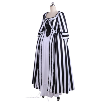 Victorian Rococo Medieval Black and White Striped Dress Ball Gown Party Costume LARP Ren Faire Adults' Dress Women's Royal Halloween Carnival Party Prom Carnival of Venice Dress