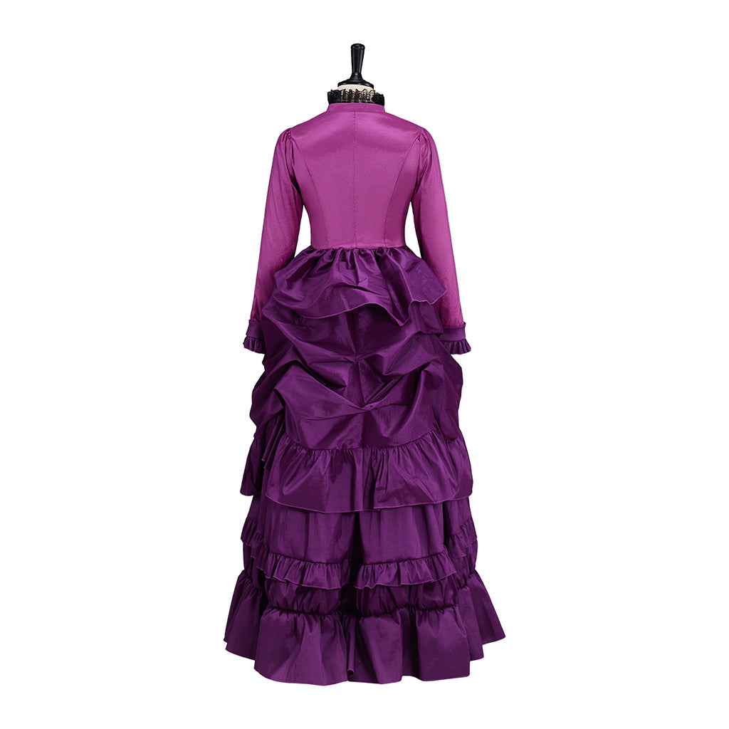 Medieval Purple Long Sleeved Gown with Layered Ruffles for Historical Reenactments Medieval Themed Events Halloween and Christmas