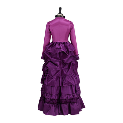 Medieval Purple Long Sleeved Gown with Layered Ruffles for Historical Reenactments Medieval Themed Events Halloween and Christmas